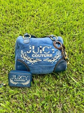 Juicy Couture Blue Terry Cloth Logo Shoulder Bag with Matching Wallet